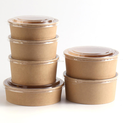 comprar Envases de alimentos desechables de venta al por mayor impresos a medida Ensalada de pasta de papel Kraft Bolsas de sopa con tapas online manufacture