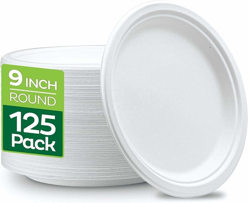Buy BPA Free Compostable 9 Inch Heavy-Duty 125-Pack Disposable Round Bagasse Pulp Paper Plate online manufacture