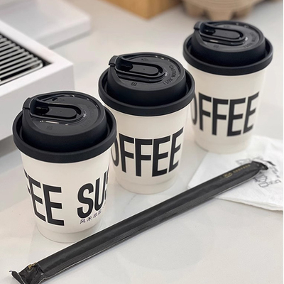 Beli Cangkir Kopi Hitam Cangkir sekali pakai untuk dibawa pulang Cangkir Kopi kertas dinding ganda dengan tutup online manufacture