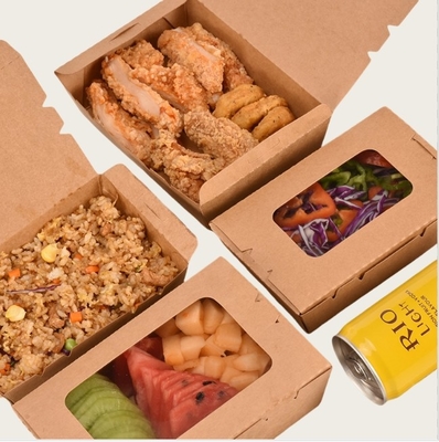 comprar Caja de ensalada de papel kraft biodegradable desechable con ventana transparente online manufacture