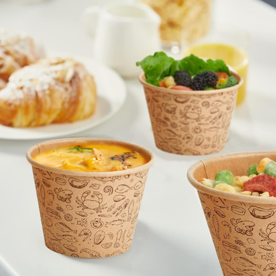 Buy Eco Friendly Recyclable Custom Logo Takeout Round Kraft Paper Salad Noodle Pasta Risotto Lunch Cup Bowl With Lid online manufacture