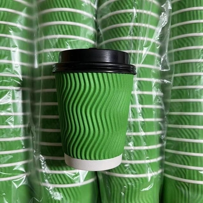 Beli Warna padat bergelombang / vertikal bergelombang Double Cold Drink Paper Cup Kopi Dengan Tutup online manufacture