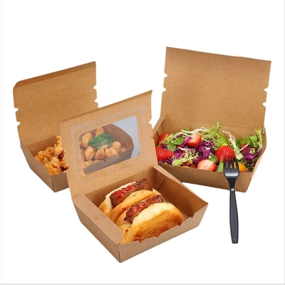 Buy Custom Food Grade Packaging Box Flip Top Takeaway Fast Food Lunch Kraft Paper Box With Window online manufacture