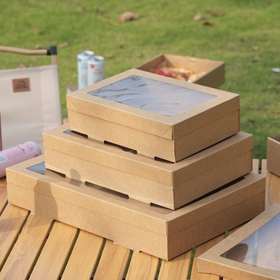 acheter Contenants à emporter jetables en papier kraft multi-tailles pour salades / gâteaux / fruits / sushis avec fenêtre transparente online manufacture
