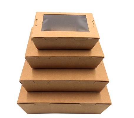 comprar Embalagem de presente de caixa de papel personalizada Caixa de papel para salada Caixa de comida para viagem Almoço Caixa de comida para viagem para comer com janela PET online manufacture