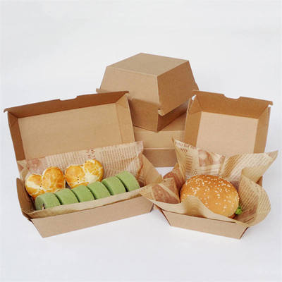 Buy Custom Disposable Cardboard Hamburger Takeaway Packaging Kraft Paper Clamshell Burger Box online manufacture