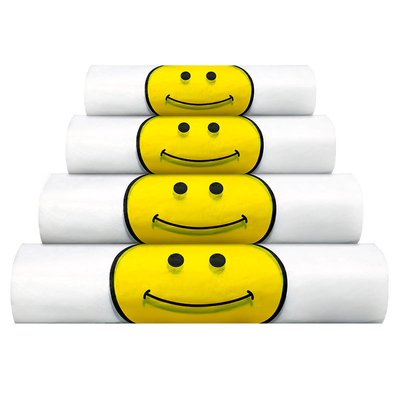 Bolsa de compras de PE personalizable camiseta bolsas de comestibles con diseño de cara sonriente alegre