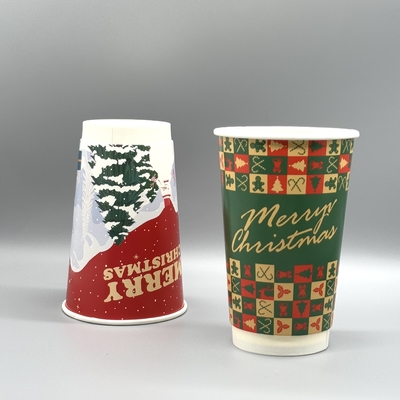 Custom Printed Logo Disposable Double Wall Christmas Paper Coffee Cups Dengan Tutup Untuk Minuman Paper Coffee Cups