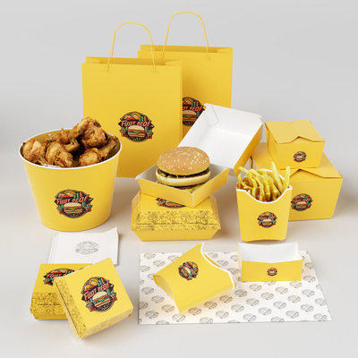 Custom Printed Fast Food Packaging Boxes Take Away Disposable Chicken Wing Fried Chicken French Fry Burger Chips Box