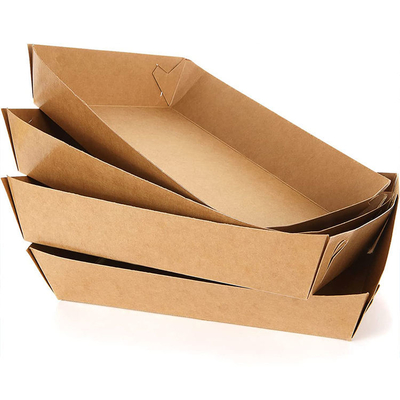 Customized Eco-Friendly Kraft Paper Serving Cardboard Tray Boat Shape Boxes Food Tray
